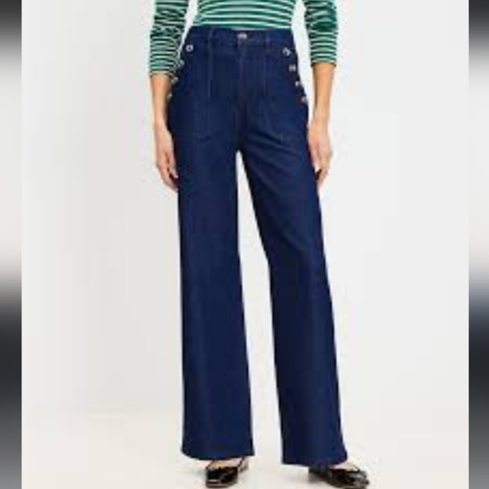 LOFT Denim Wide Leg Flare Jeans in Dark Blue